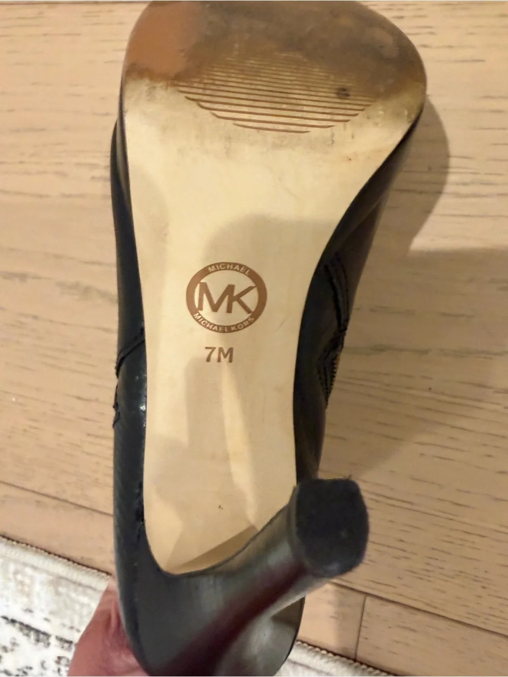 Michael Kors Women's Black Leather High Heel Booties with Gold Zipper
